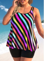 Rainbow Color plus size,Striped plus size,ROTITA Rainbow Stripe Plus Size Double Straps Tankini Top