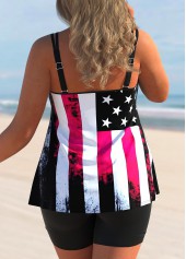Black plus size,Flag plus size,ROTITA American Flag Print Plus Size Double Straps Tankini Top