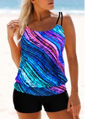 Double Straps Colorful Print Tankini Set