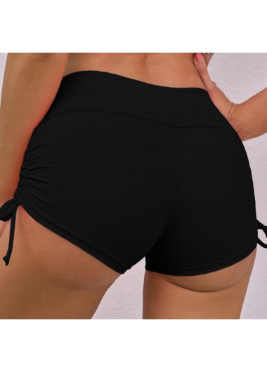 Black swimwear,Plain Color swimwear,Drawstring Detail Mid Waist Solid Swimwear Shorts