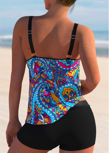 Blue swimwear,Paisley swimwear,ROTITA Spaghetti Strap Paisley Print Tankini Set