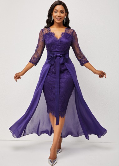 ROTITA Purple 3/4 Sleeve Multiway Lace Patchwork Dress | Rotita.com ...