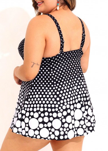 Black plus size,Dot plus size,ROTITA Cross Front Black Polka Dot Plus Size Swimdress Top