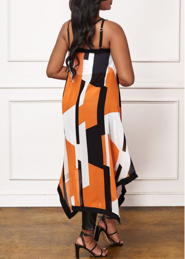 Geometric tops,ROTITA Asymmetric Hem Contrast Stitch Sleeveless T Shirt