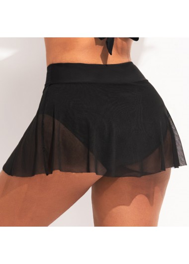 Black swimwear,Plain Color swimwear,ROTITA Mesh Stitching Asymmetric Hem High Waisted Pantskirt