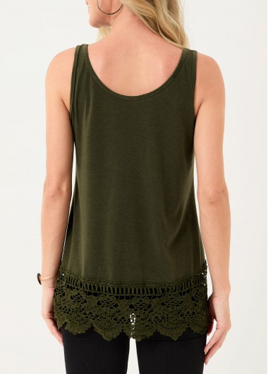 Plain Color tops,Lace Stitching Army Green Tank Top
