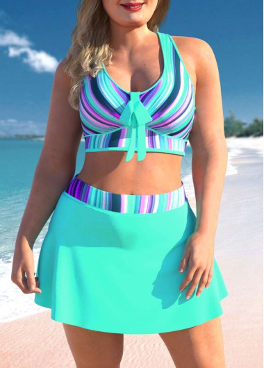 Cyan plus size,Striped plus size,ROTITA Plus Size Striped Cyan Ombre Cross Strap Bikini Set