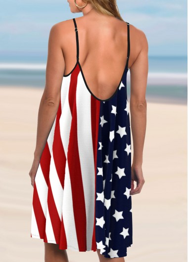 Multi Color swimwear,Galaxy swimwear,ROTITA American Flag Print Color Block Cover Up Dress