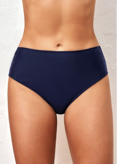 Navy swimwear,Plain Color swimwear,ROTITA Navy Skinny Mid Waisted Bikini Bottom