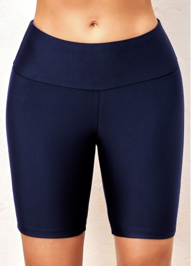 Navy swimwear,Plain Color swimwear,ROTITA Navy Blue Skinny Mid Waist Swim Shorts