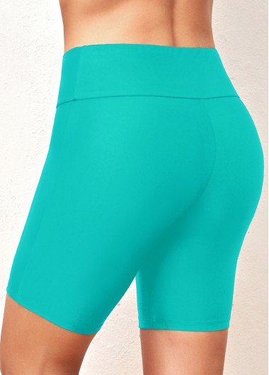 Cyan swimwear,Plain Color swimwear,ROTITA Cyan Skinny Mid Waist Swim Shorts