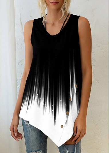 Multi Color tops,Floral tops,ROTITA Color Block Ombre Asymmetric Hem Tank Top