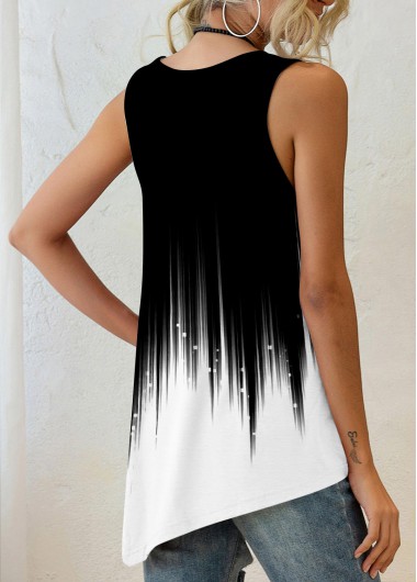 Multi Color tops,Floral tops,ROTITA Color Block Ombre Asymmetric Hem Tank Top