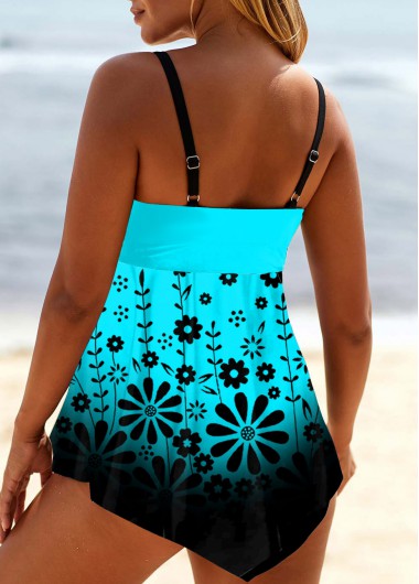 Cyan swimwear,Floral swimwear,ROTITA Floral Print Ombre Cyan Swimdress Top