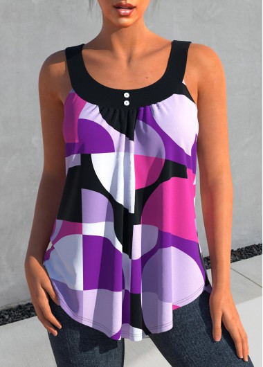 Multi Color tops,Floral tops,ROTITA Multi Color Printed Round Neck Tank Top