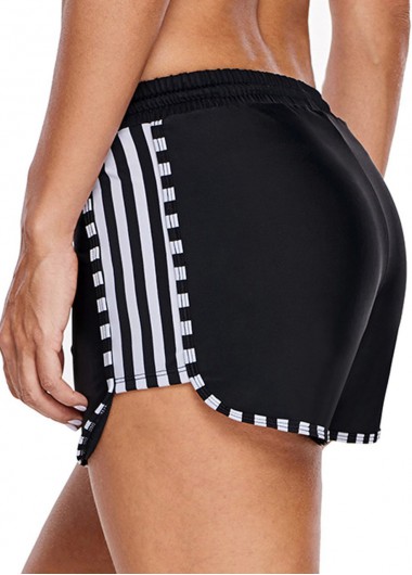 Black swimwear,Striped swimwear,ROTITA Striped Black Contrast Stitch High Waisted Swim Shorts