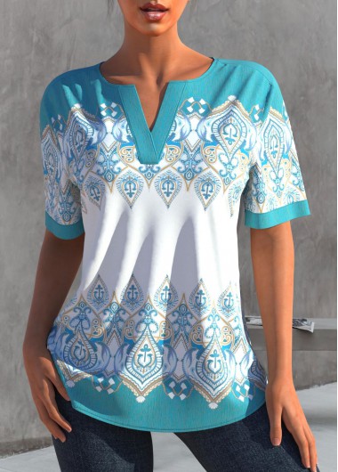 Cyan tops,Tribal tops,ROTITA Spaghetti Strap Cyan Tribal Print Blouse
