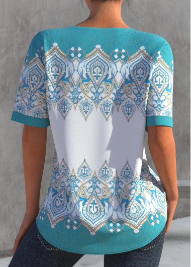 Cyan tops,Tribal tops,ROTITA Spaghetti Strap Cyan Tribal Print Blouse