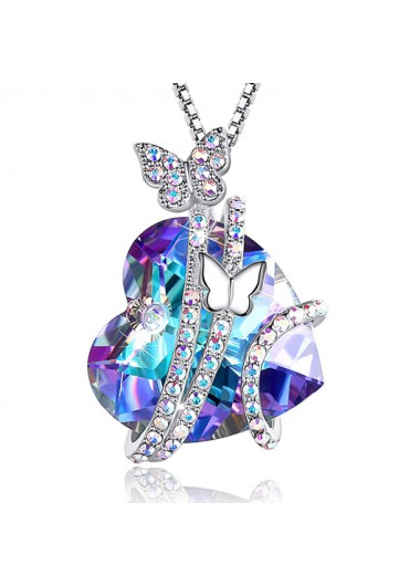 Purple jewelry,Rhinestone Purple Heart Butterfly Design Mother's Day Necklace