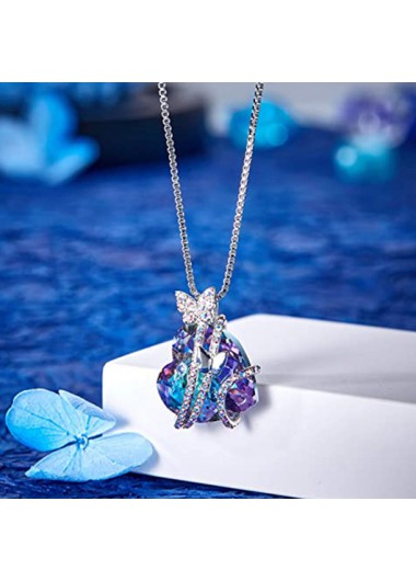 Purple jewelry,Rhinestone Purple Heart Butterfly Design Mother's Day Necklace