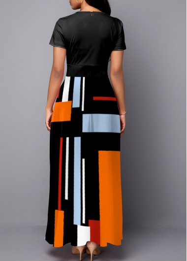 Black dresses,Geometric dresses,ROTITA Geometric Print Black Cage Neck Dress