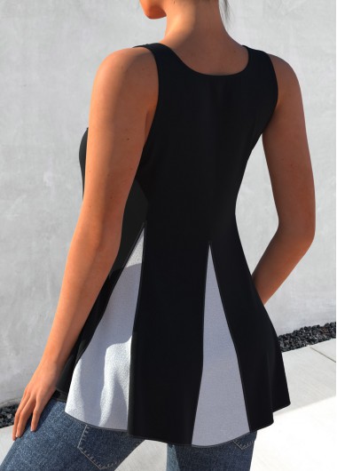 Black tops,Contrast Color tops,ROTITA Decorative Button Contrast Black Tank Top