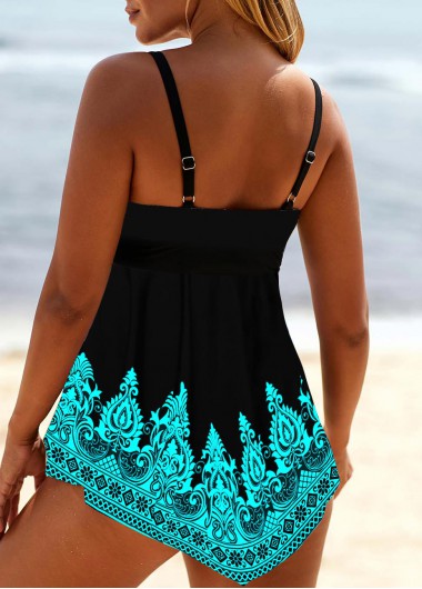 Cyan swimwear,Tribal swimwear,ROTITA Tribal Print Cyan Lace Up Swimdress Top