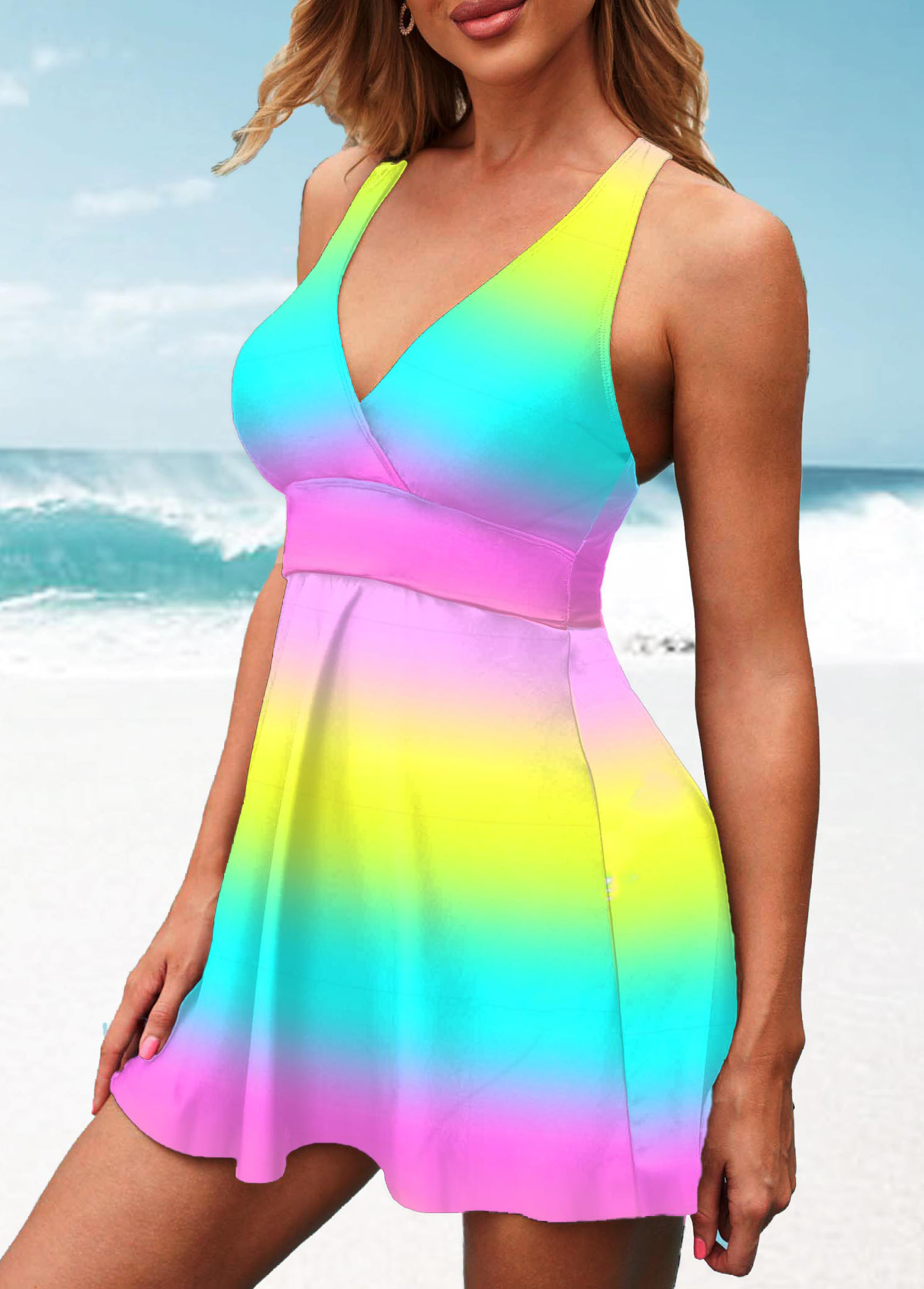 ROTITA Ombre Colorful Wide Strap Swimdress and Panty 