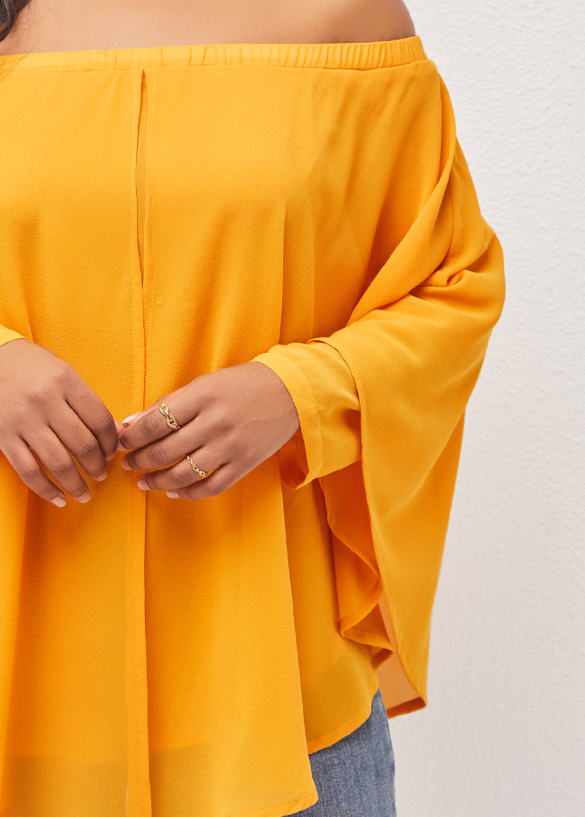 Ginger tops,Plain Color tops,ROTITA Off Shoulder Asymmetric Hem Layered Ginger Blouse