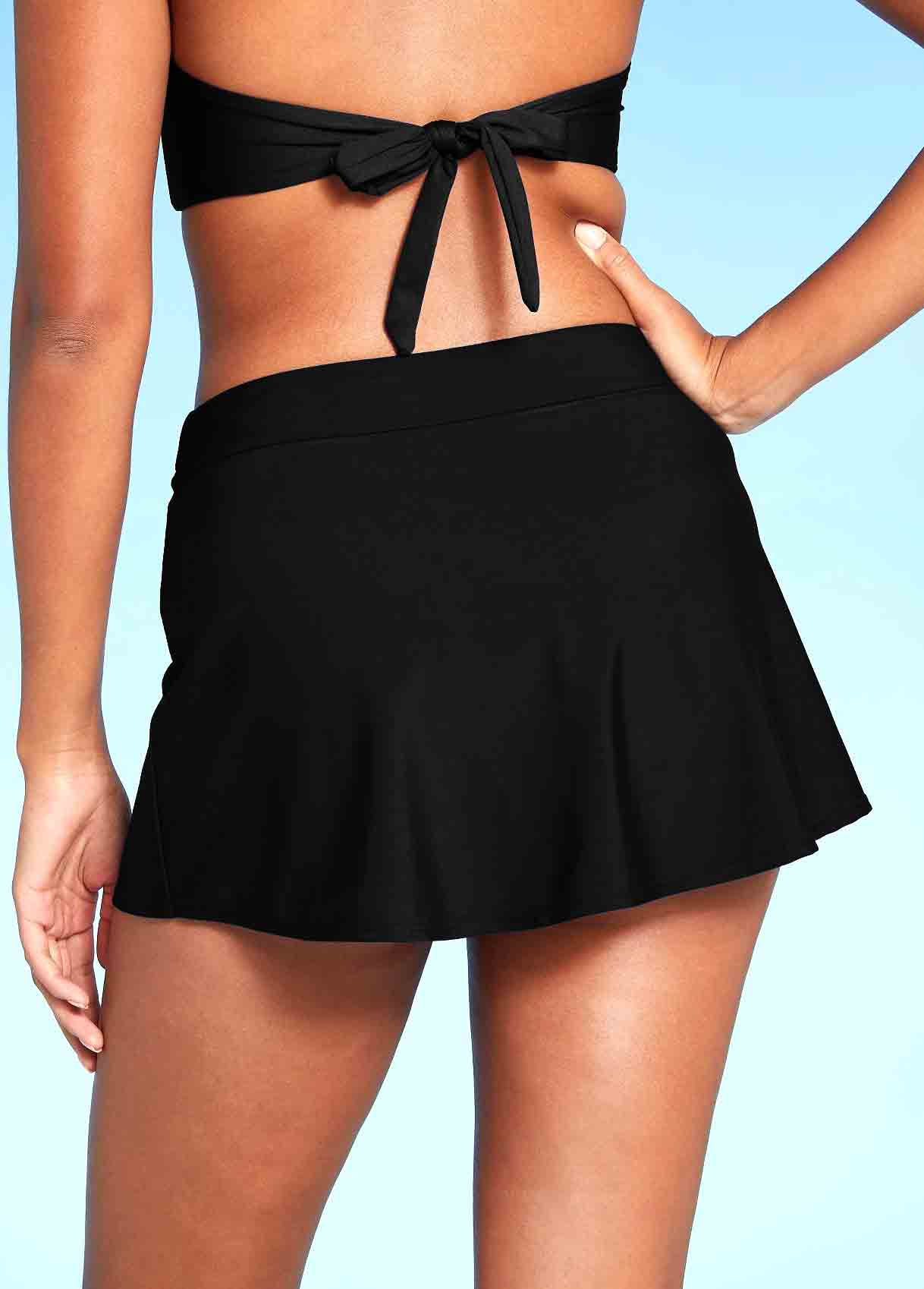 Black swimwear,Plain Color swimwear,ROTITA Black Mid Waist Side Slit Pantskirt