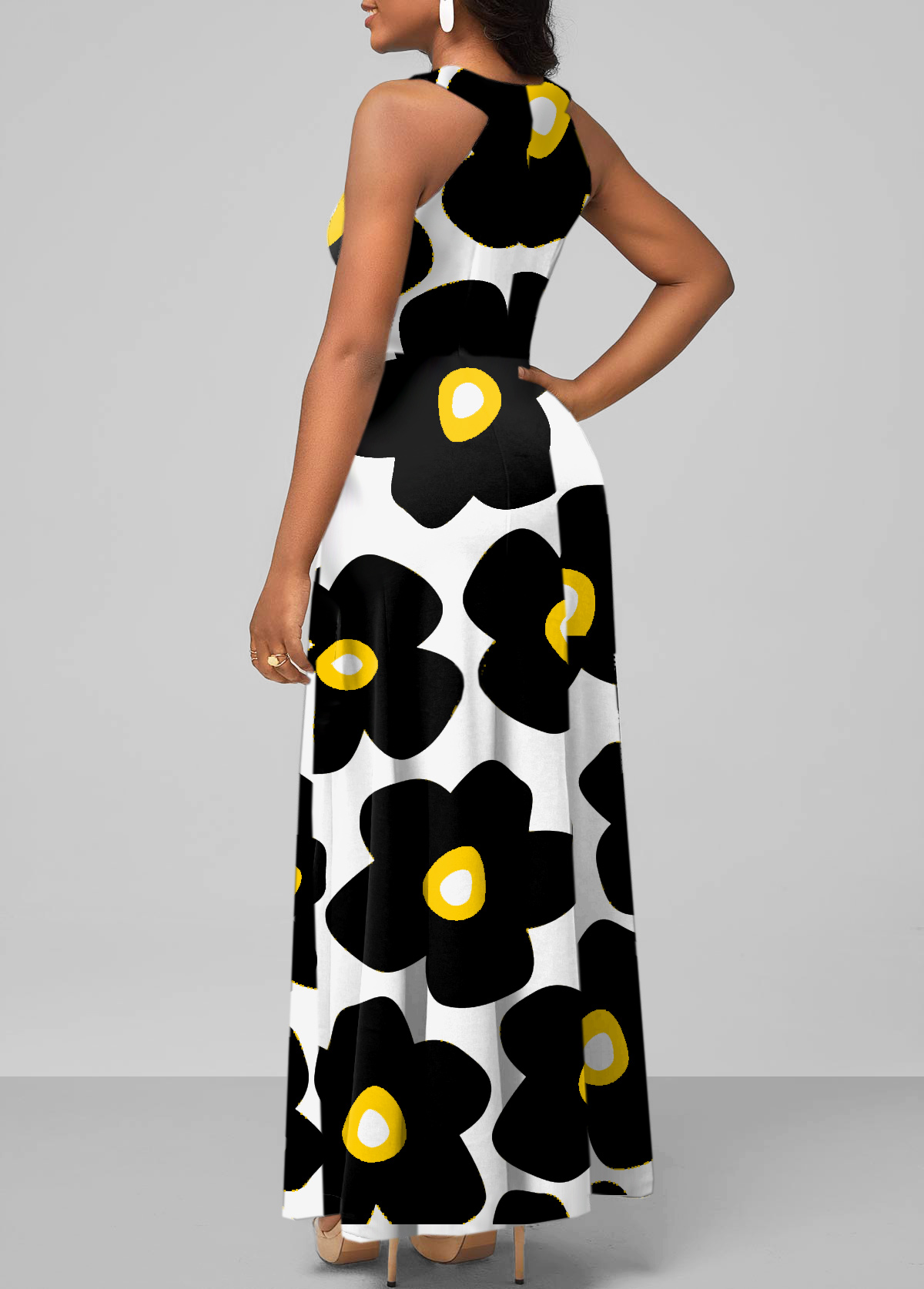 Floral dresses,ROTITA Bib Neck Floral Print Sleeveless Maxi Dress