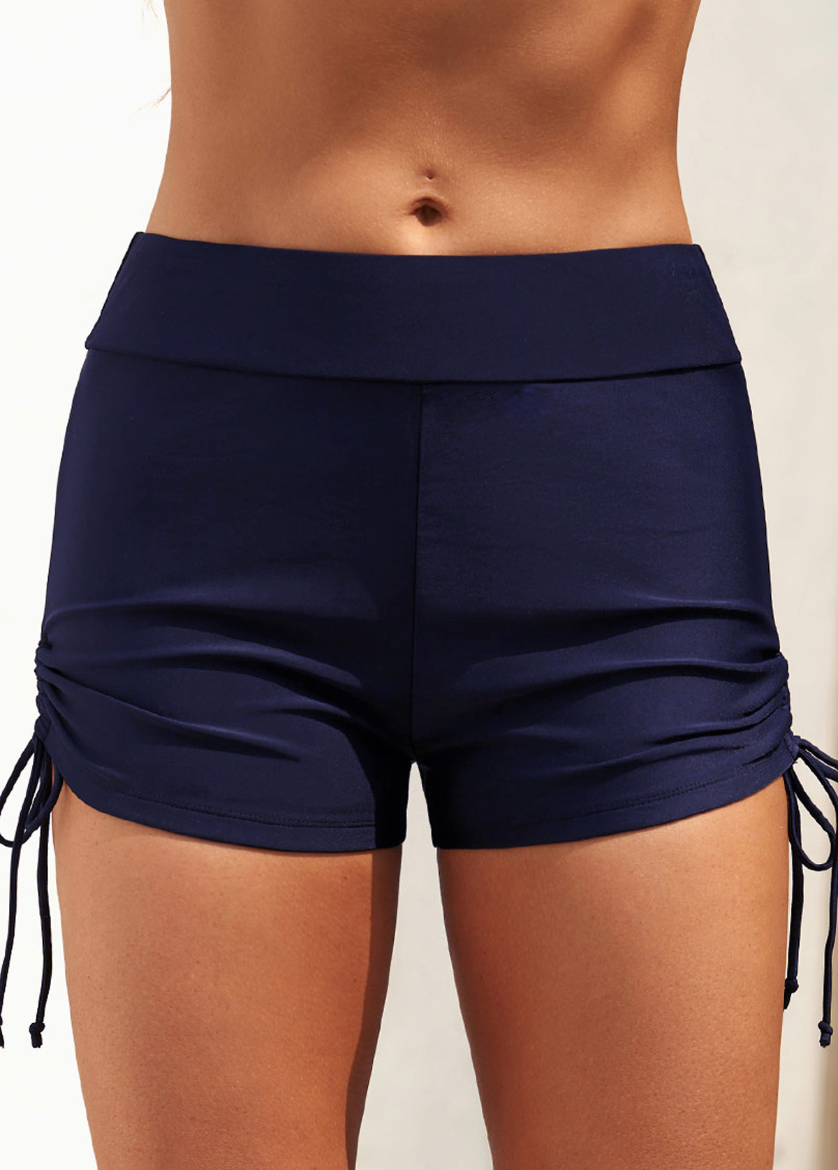 ROTITA - Short de bain taille mi-haute bleu marine à nouer sur les côtés