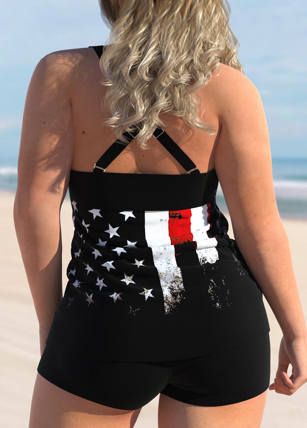 Black plus size,Flag plus size,ROTITA Plus Size Black American Flag Print Tankini Top