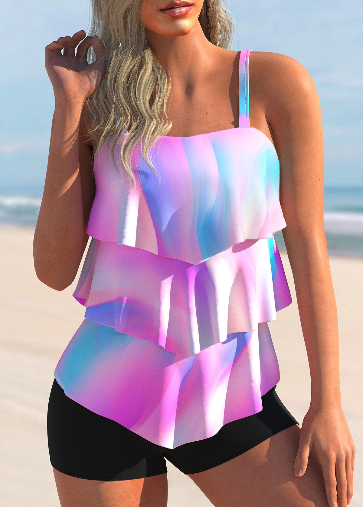 ROTITA Ombre Multi Color Layered Hem Tankini Top-No Bottom