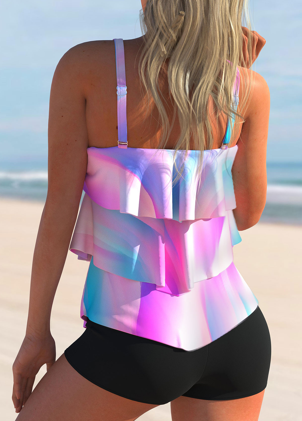 Multi Color swimwear,Ombre swimwear,ROTITA Ombre Multi Color Layered Hem Tankini Top