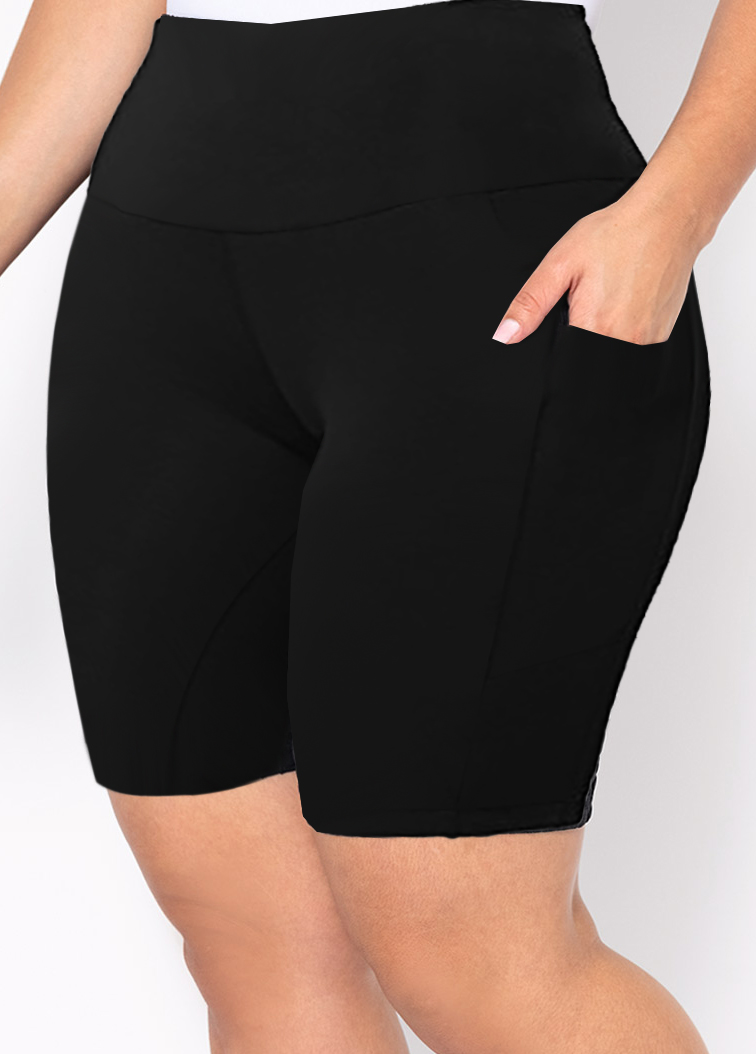 Black swimwear,Plain Color swimwear,ROTITA Black High Waisted Pocket Swim Shorts