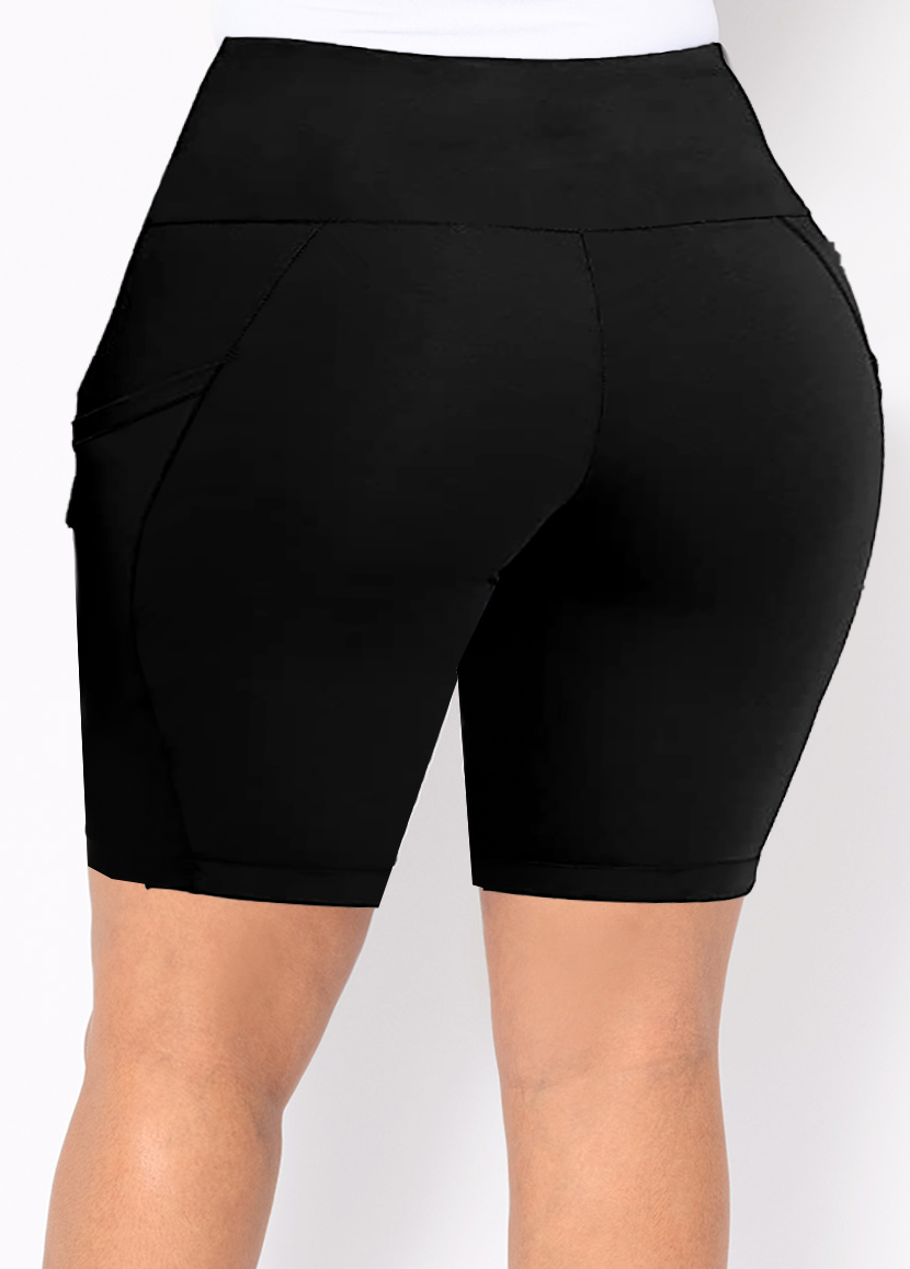 Black swimwear,Plain Color swimwear,ROTITA Black High Waisted Pocket Swim Shorts