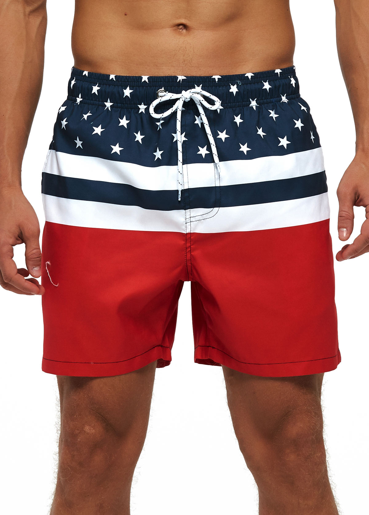 Drawstring American Flag Print Swim Trunks for Men