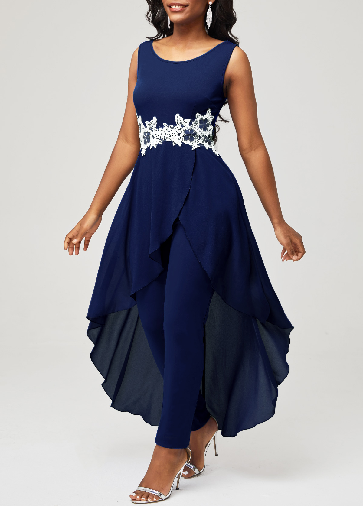 Marineblauer zweiteiliger Overall mit Rotita-Spitzennaht