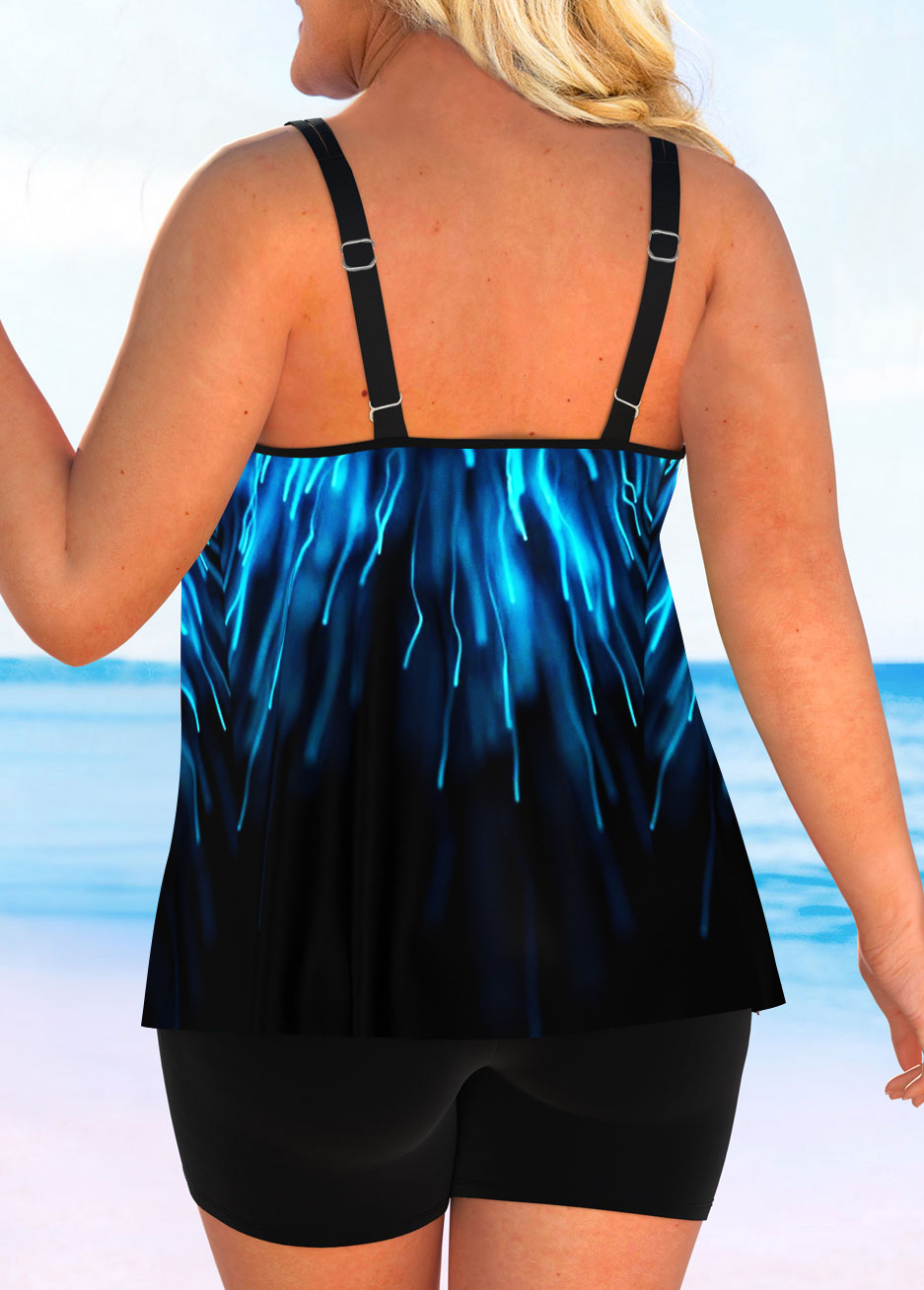Black plus size,Ombre plus size,ROTITA Plus Size Double Straps Black Ombre Tankini Top
