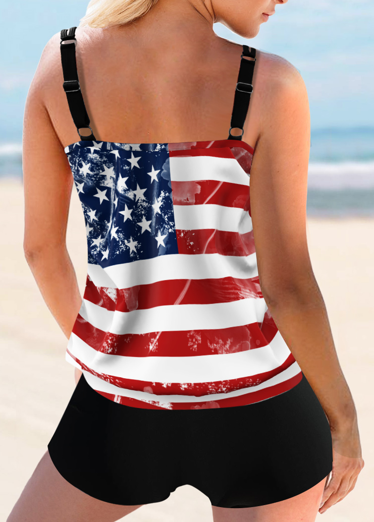Multi Color swimwear,Flag swimwear,ROTITA Multi Color American Flag Print Tankini Top