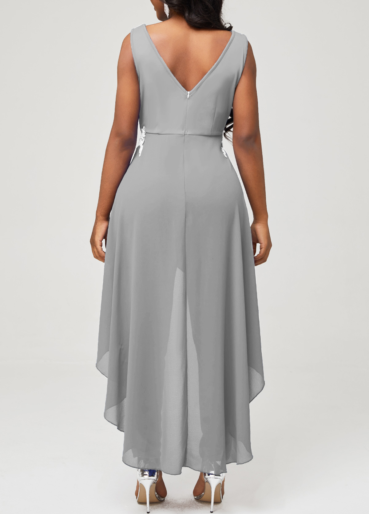 Grey jumpsuits & rompers,Plain Color jumpsuits & rompers,ROTITA Lace Stitching Grey Faux Two Piece Jumpsuit