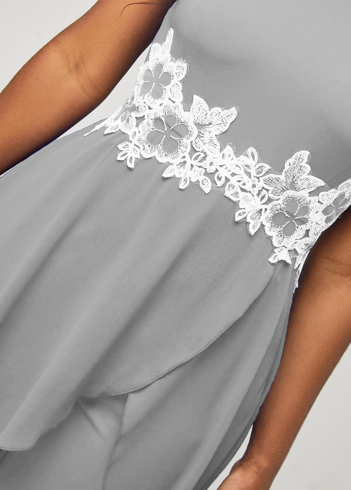 Grey jumpsuits & rompers,Plain Color jumpsuits & rompers,ROTITA Lace Stitching Grey Faux Two Piece Jumpsuit