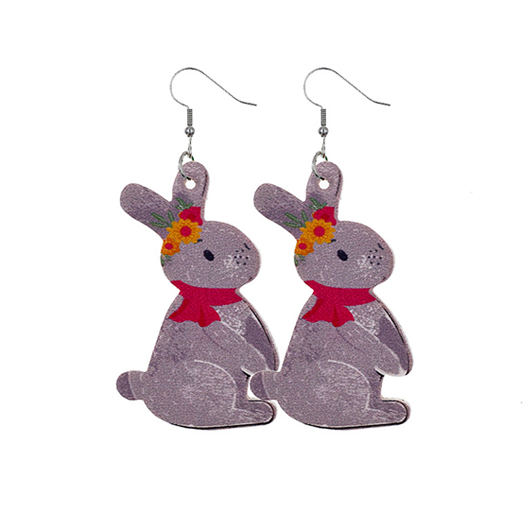 Faux Leather Easter Bunny Design Grey Earrings