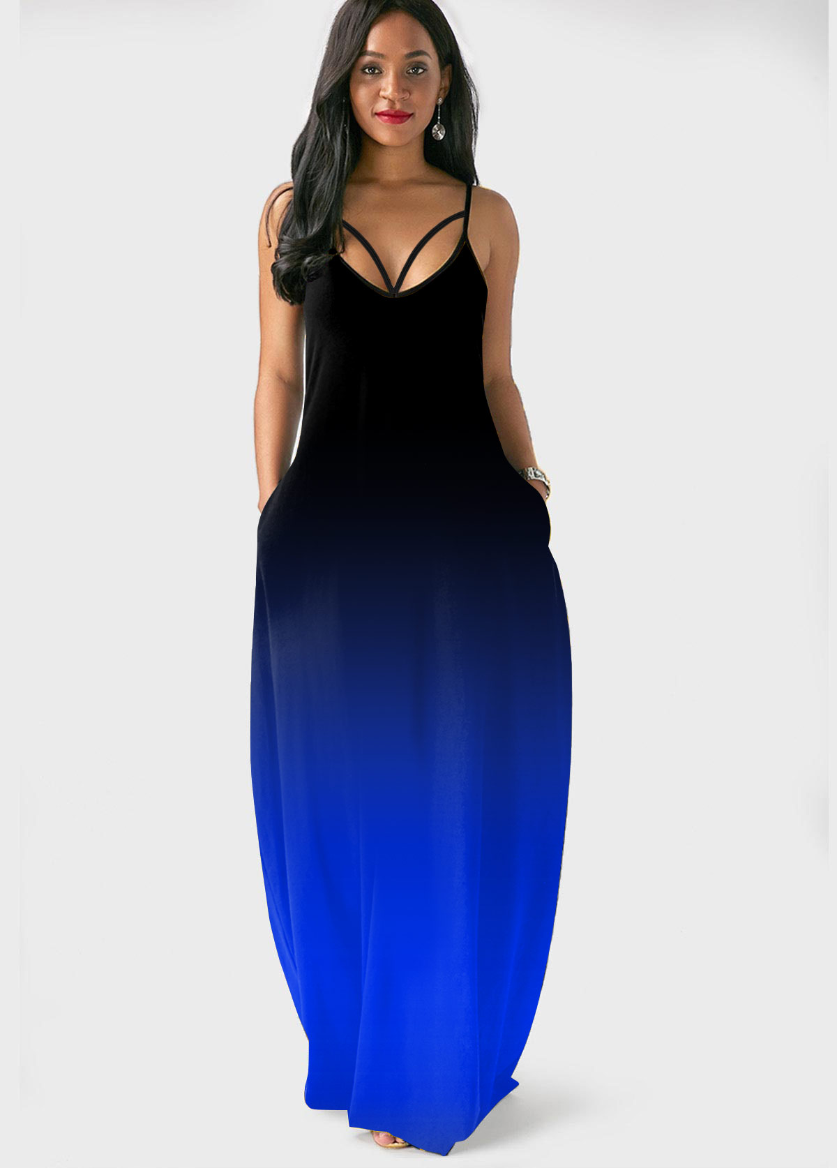 ROTITA Pocket Ombre Sapphire Blue Maxi Dress