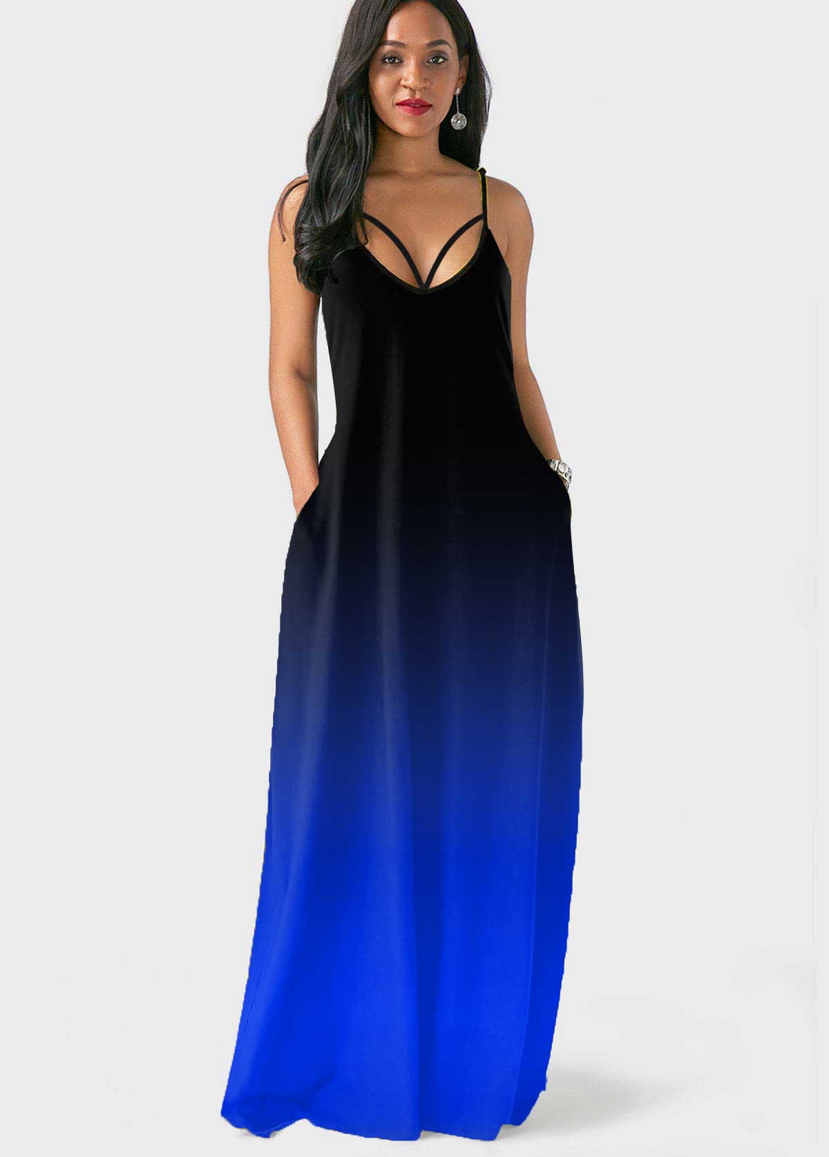 Royal Blue dresses,Ombre dresses,Vacation dresses,Vacation dresses,Pocket Ombre Sapphire Blue Maxi Dress