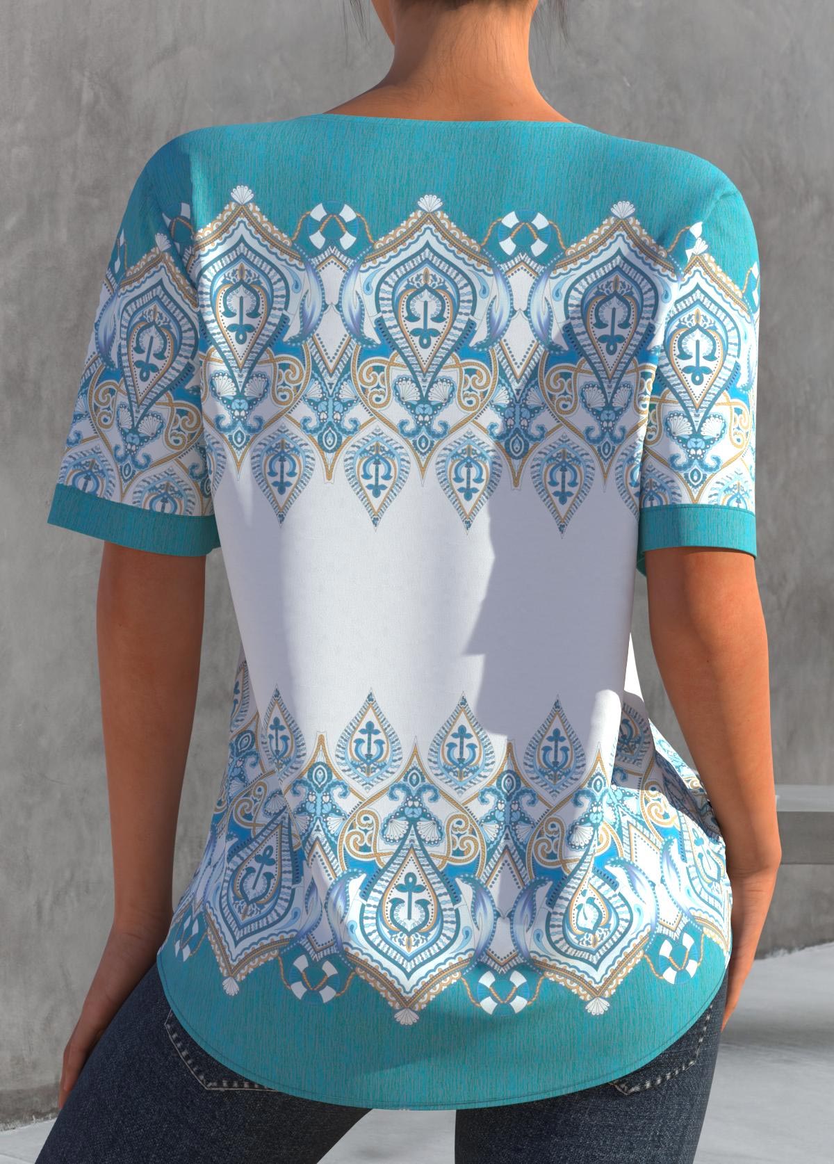 Cyan tops,Tribal tops,ROTITA Spaghetti Strap Cyan Tribal Print Blouse