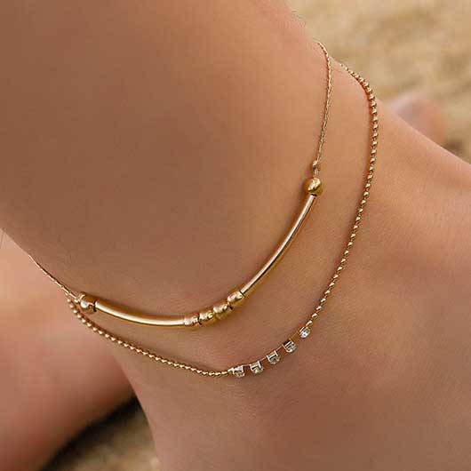 Layered Design Gold Metal Detail Anklet