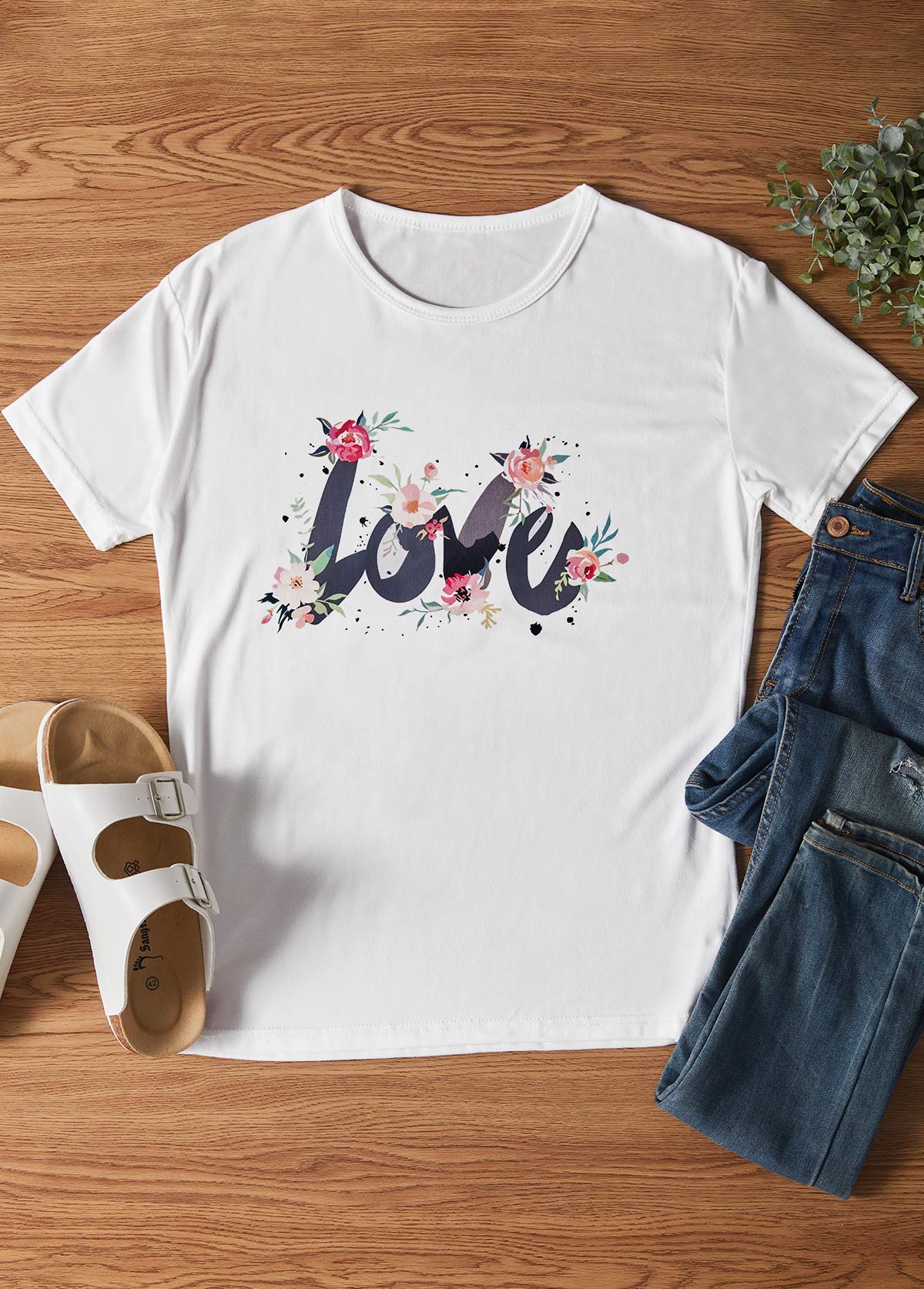 White tops,Letter tops,Letter Print Round Neck Short Sleeve White T Shirt