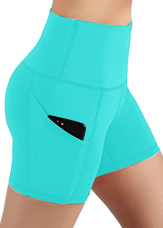 ROTITA High Waisted Cyan Double Side Pockets Swim Shorts